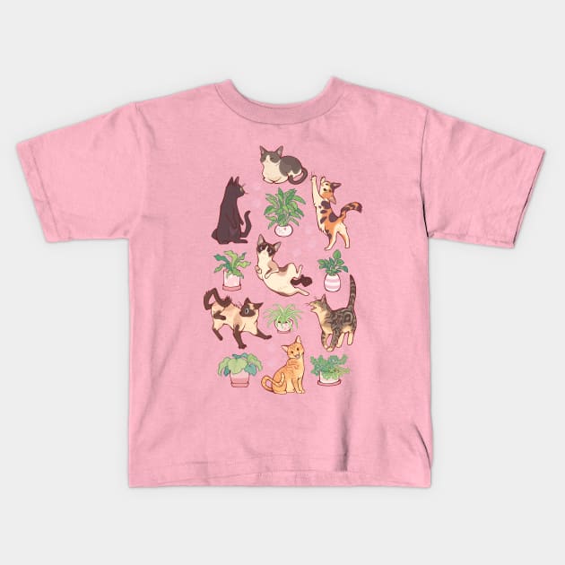 Cozy michis in pink Kids T-Shirt by Colordrilos